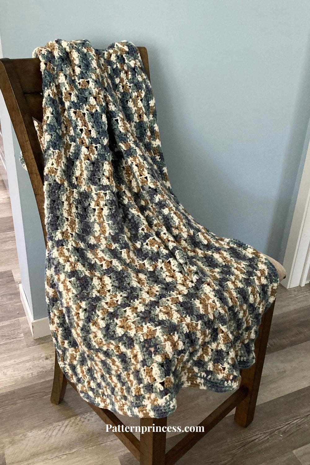 Modern Granny Crochet Blanket Draped on Chair