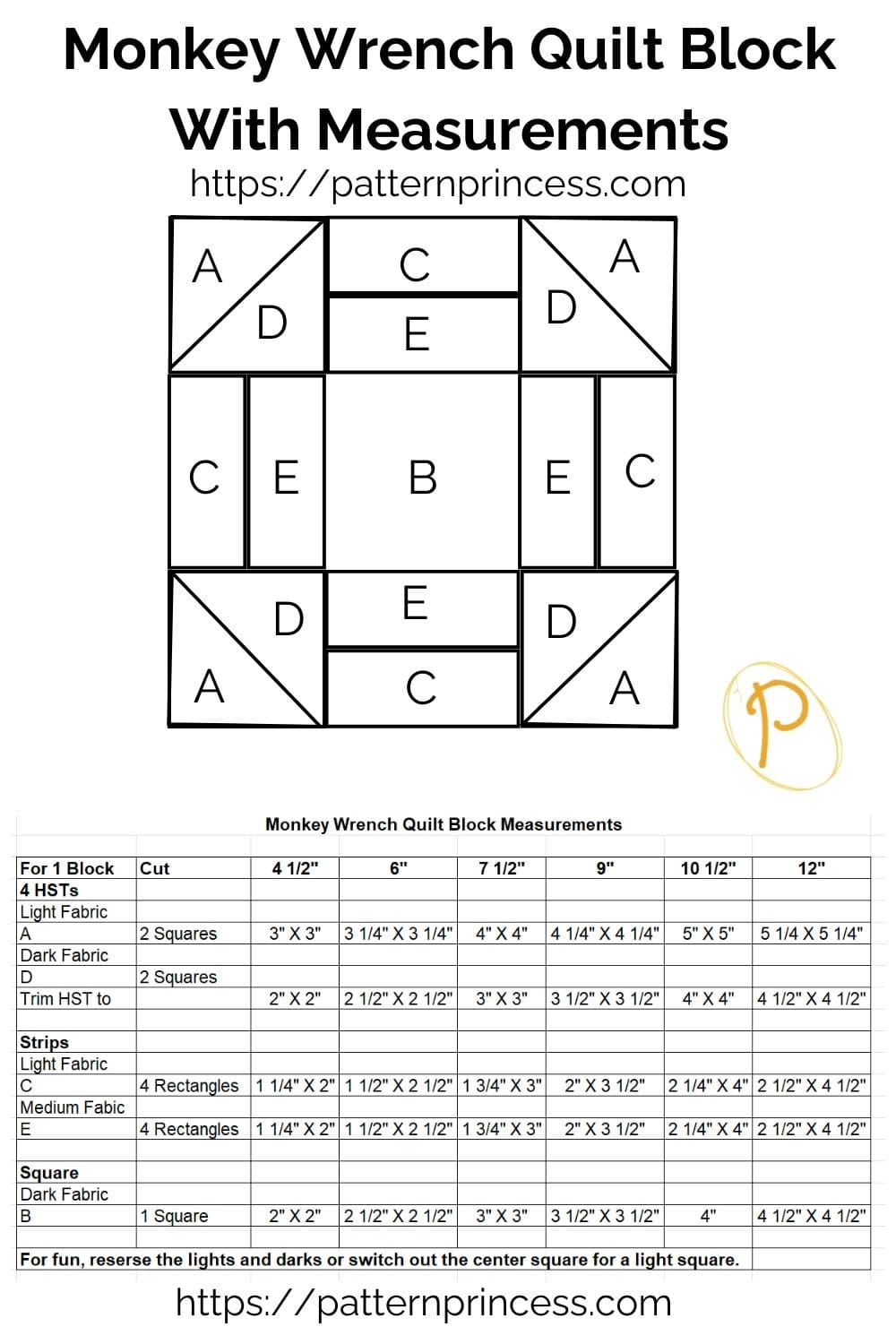 Monkey Wrench Quilt Block With Measurements