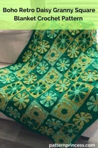 Boho Retro Daisy Granny Square Blanket Crochet Pattern