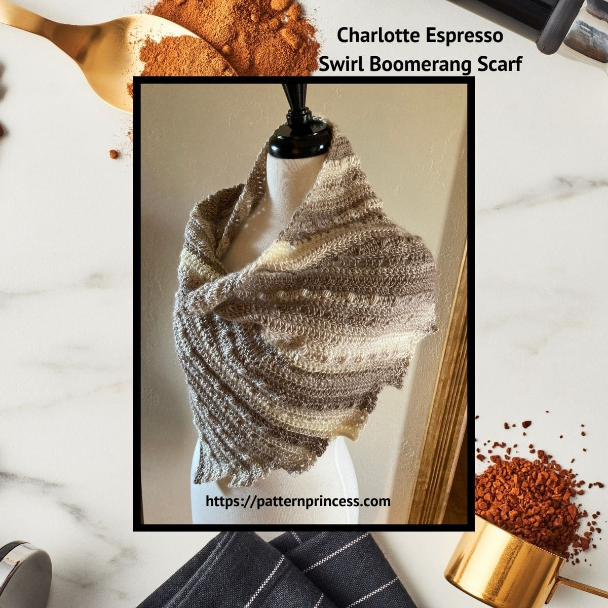 Charlotte Espresso Swirl Boomerang Scarf