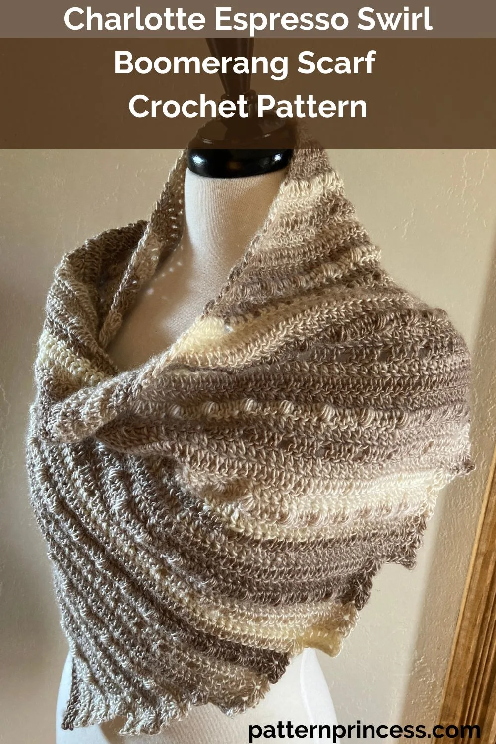 Charlotte Espresso Swirl Boomerang Scarf Crochet Pattern