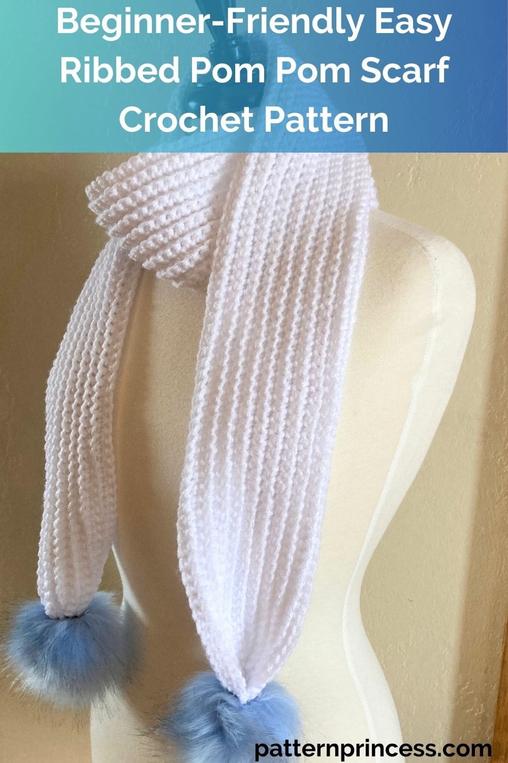 Beginner-Friendly Easy Ribbed Pom Pom Scarf Crochet Pattern