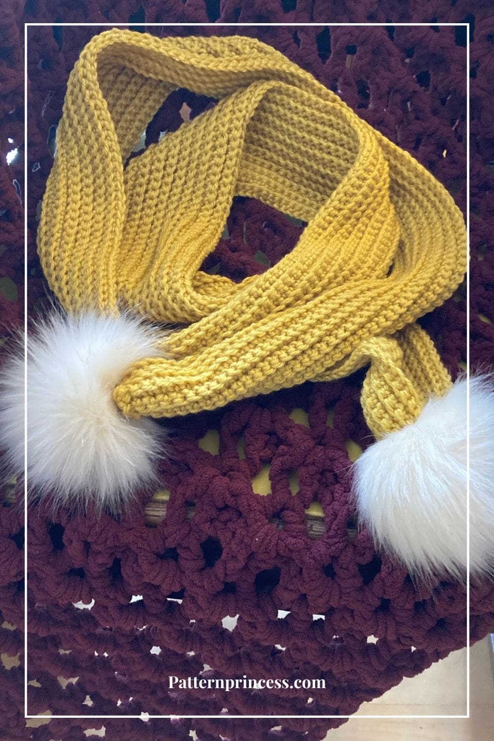 Golden Scarf with White Pom Poms