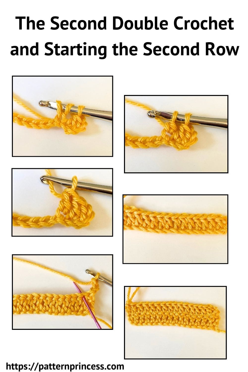 The Second Double Crochet and Starting the Second Row