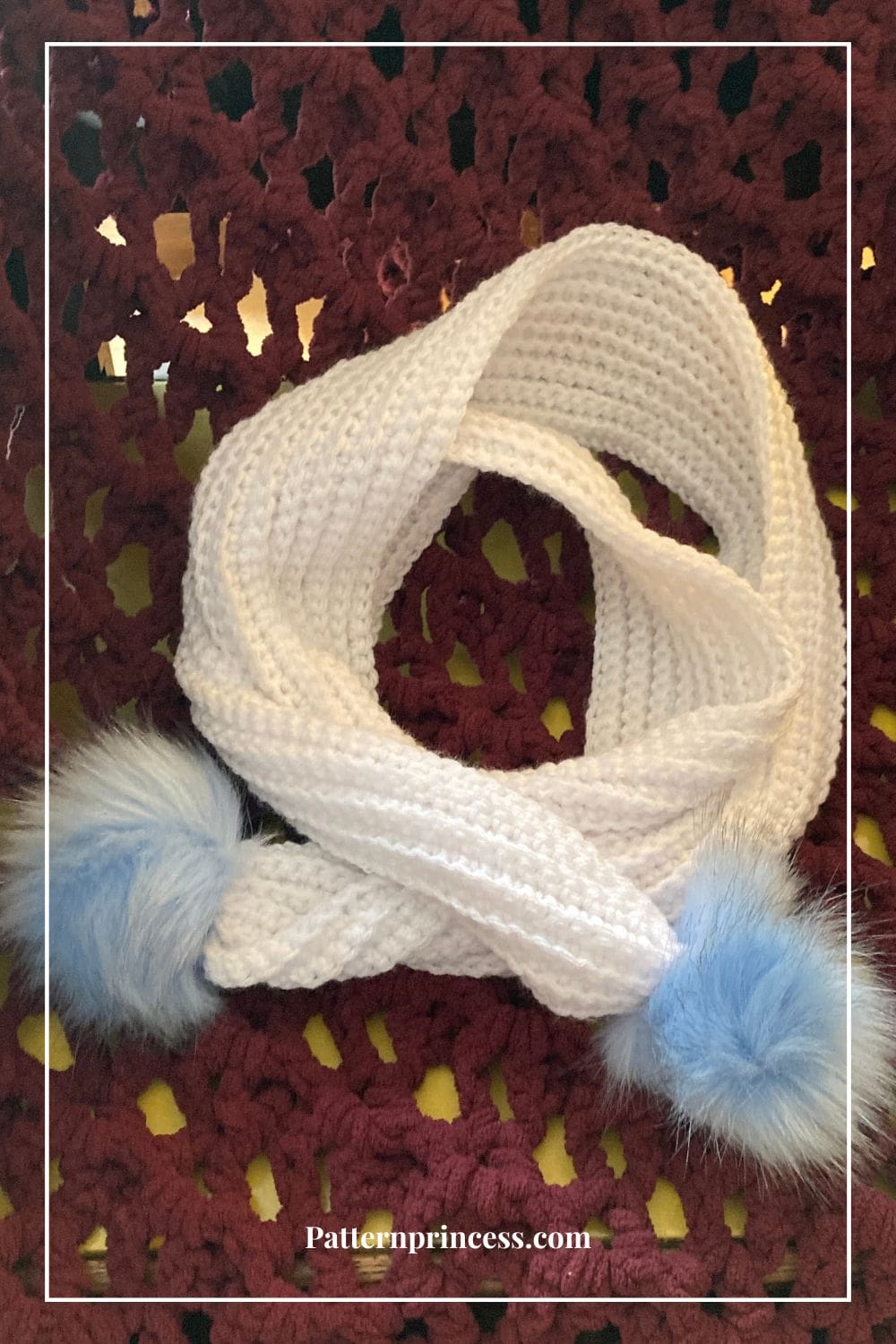 White Scarf with Blue Pom Poms