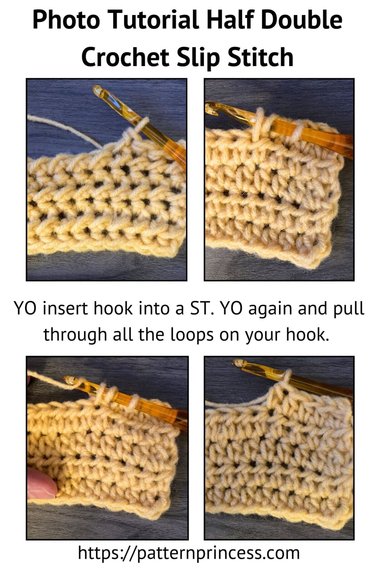 Photo Tutorial Half Double Crochet Slip Stitch