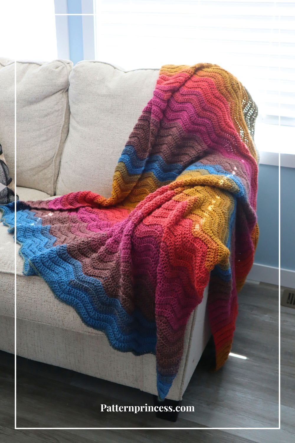 Beautiful Crochet Afghan Draped on Sofa