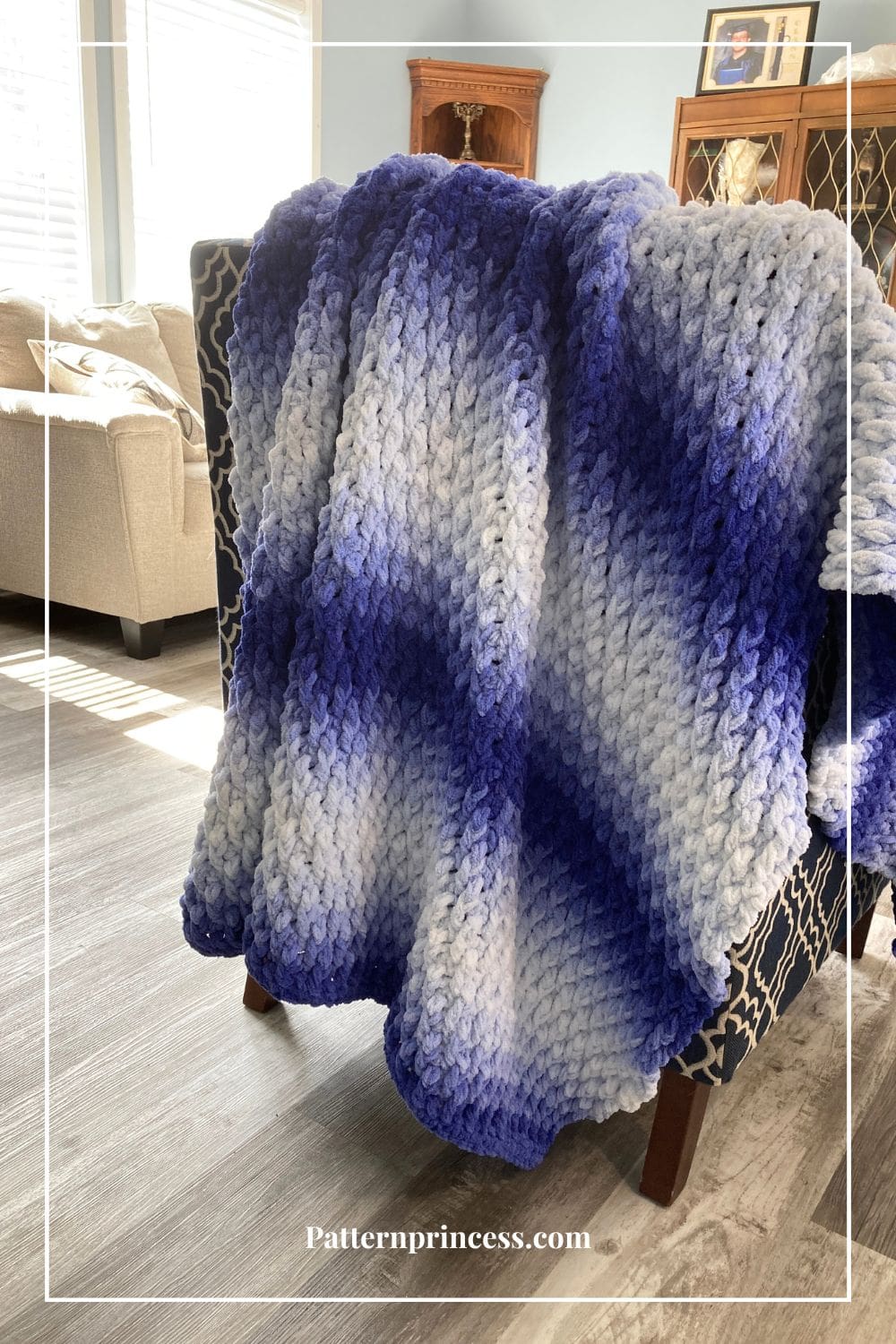 Plush blanket over the back of chair
