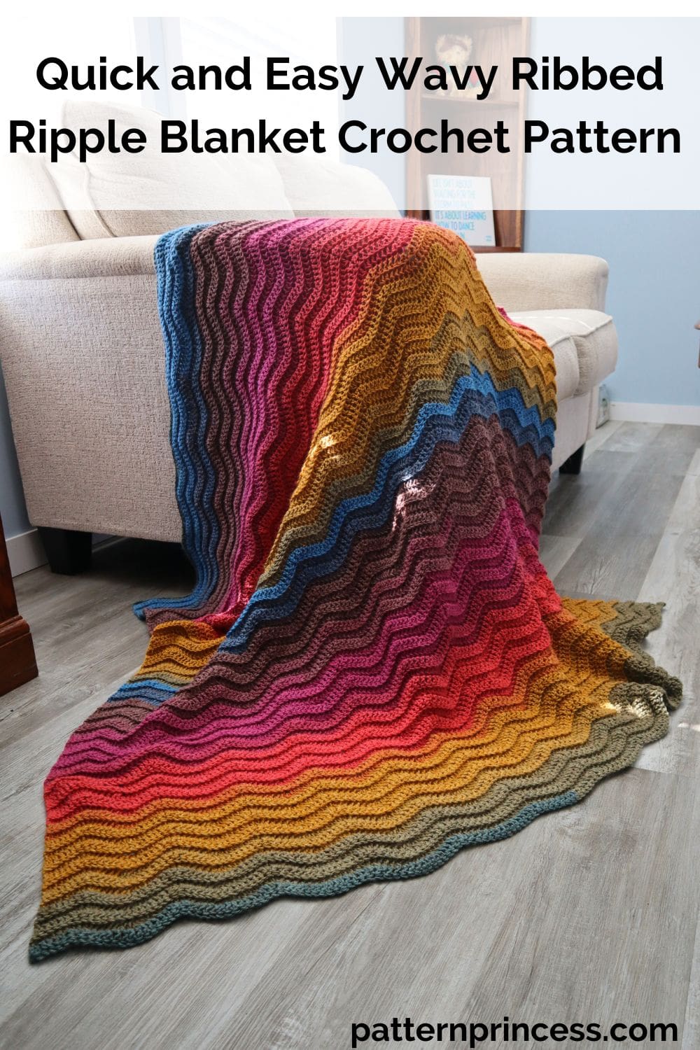 Quick and Easy Wavy Ribbed Ripple Blanket Crochet Pattern