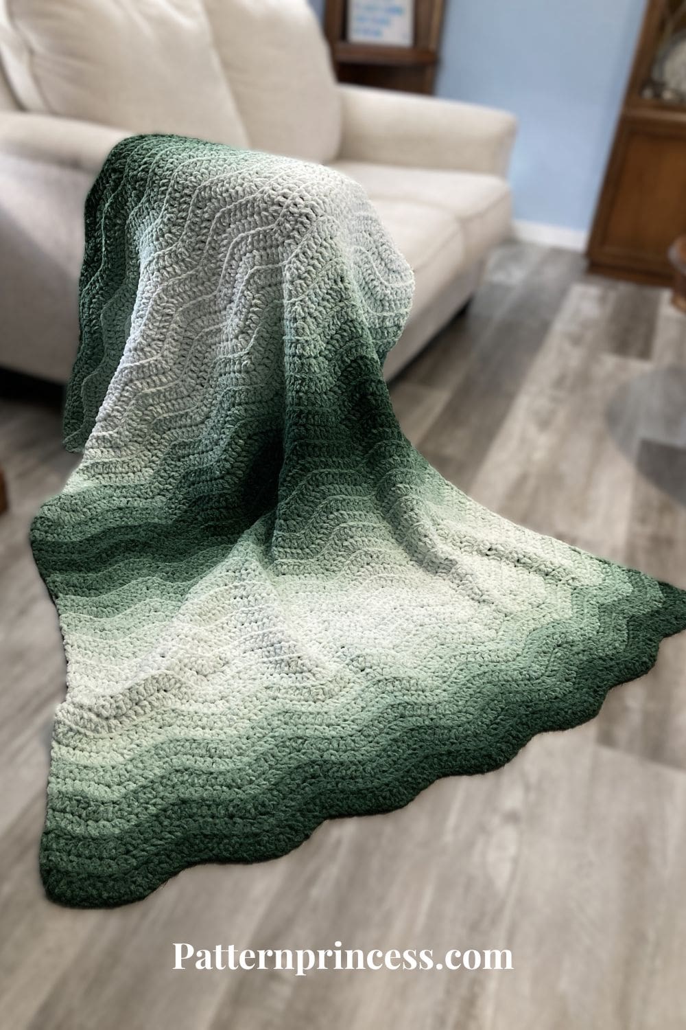 Chunky Modern Blanket the White Spruce Throw Pattern Draped on Sofa
