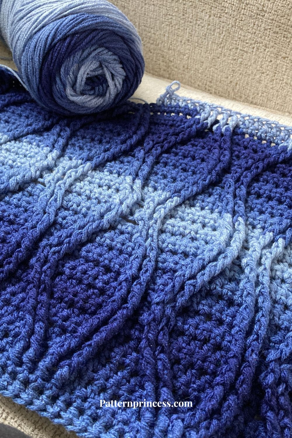 Crocheting the Navy Ombre Cable Blanket Crochet Pattern