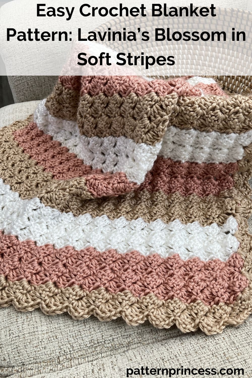 Easy Crochet Blanket Pattern Lavinia’s Blossom in Soft Stripes