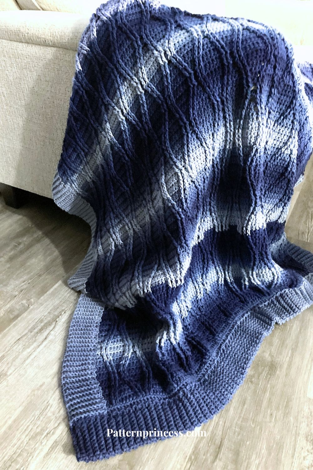 Free Crochet Throw Blanket Draped on Arm of Sofa