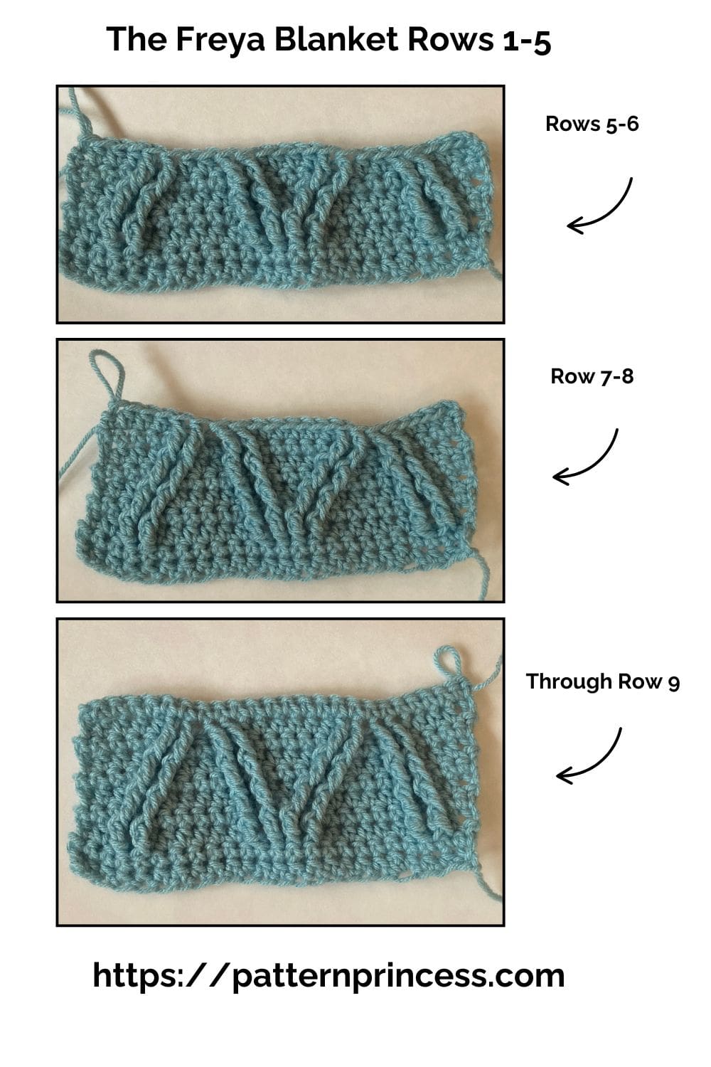 The Freya Blanket Rows through 9