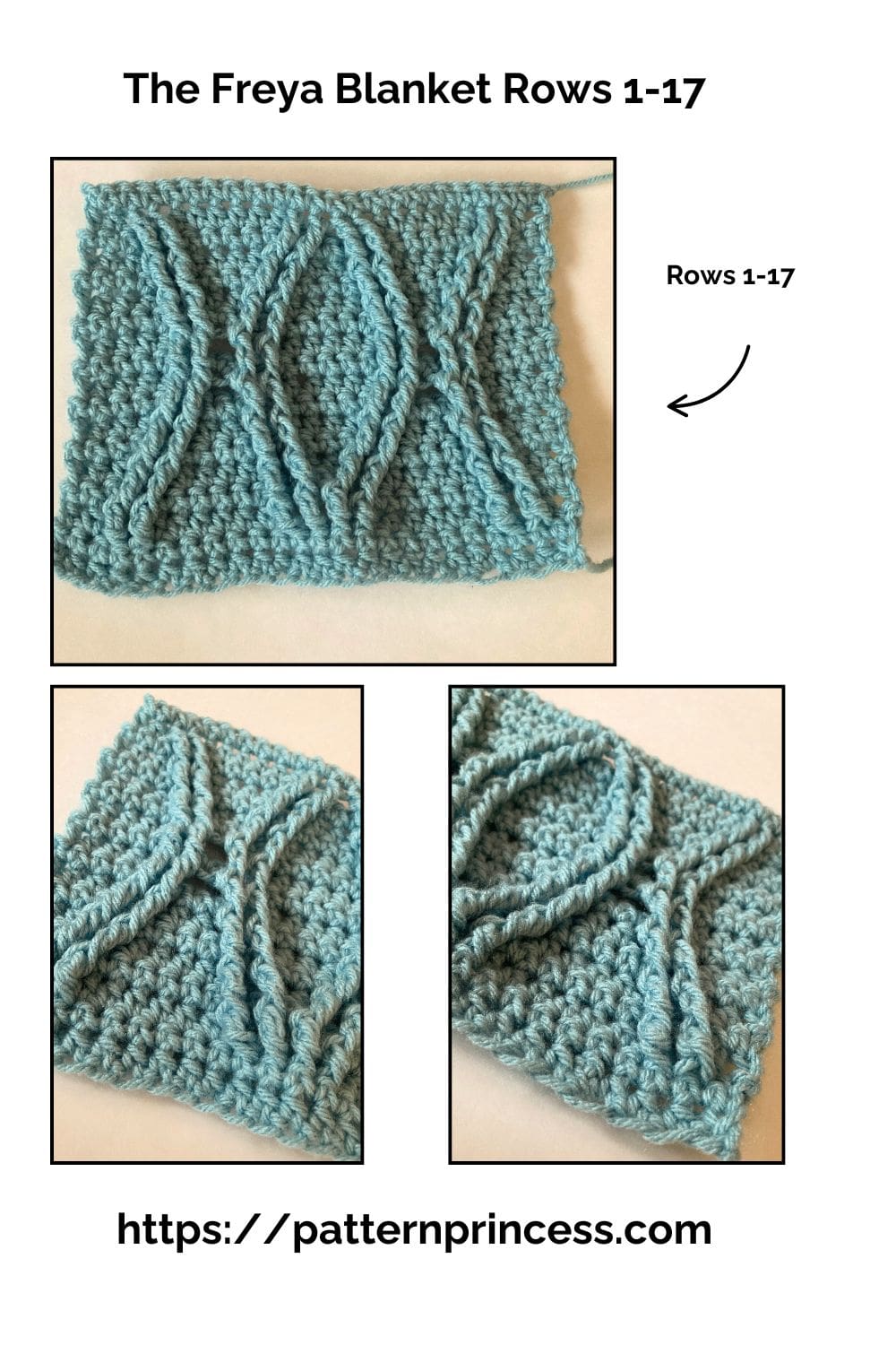 The Freya Ombre Cable Blanket Rows through 1-17