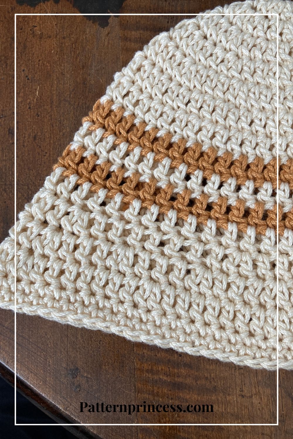 Close up of Crochet Stitches on Top Down Bucket Hat