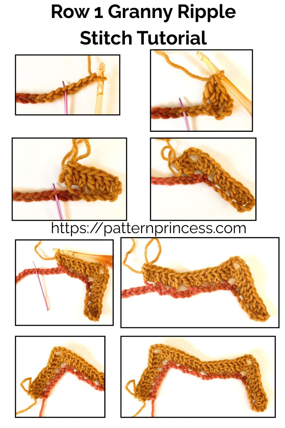Row 1 Granny Ripple Stitch Tutorial