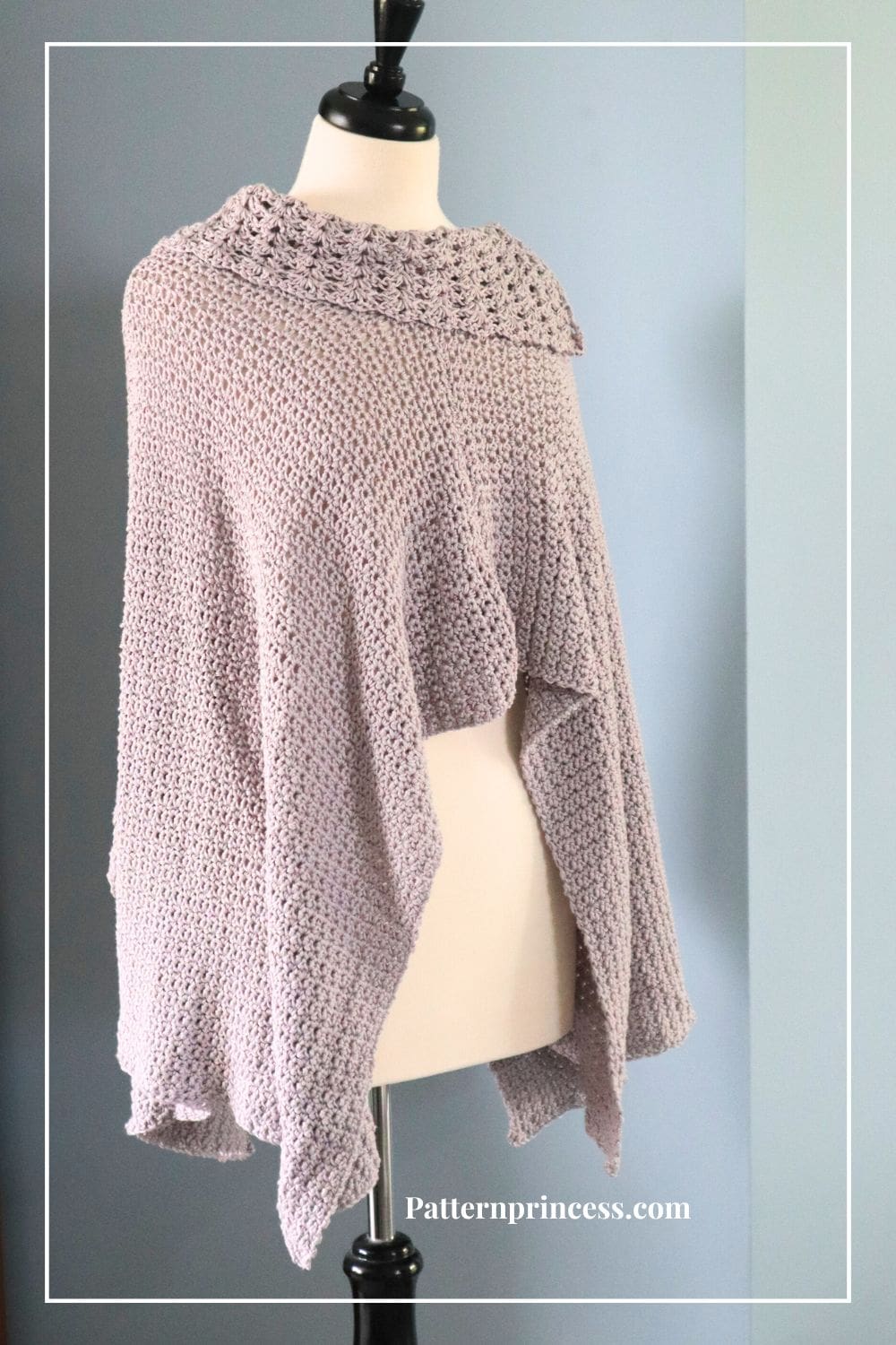 Easy Crochet Poncho Turned to Side on Model