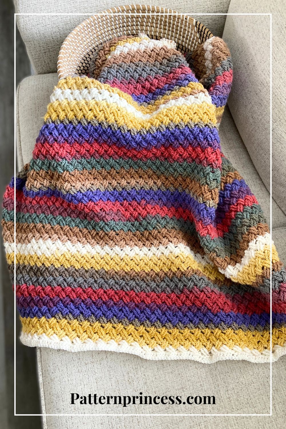 Mandala yarn blanket on sofa
