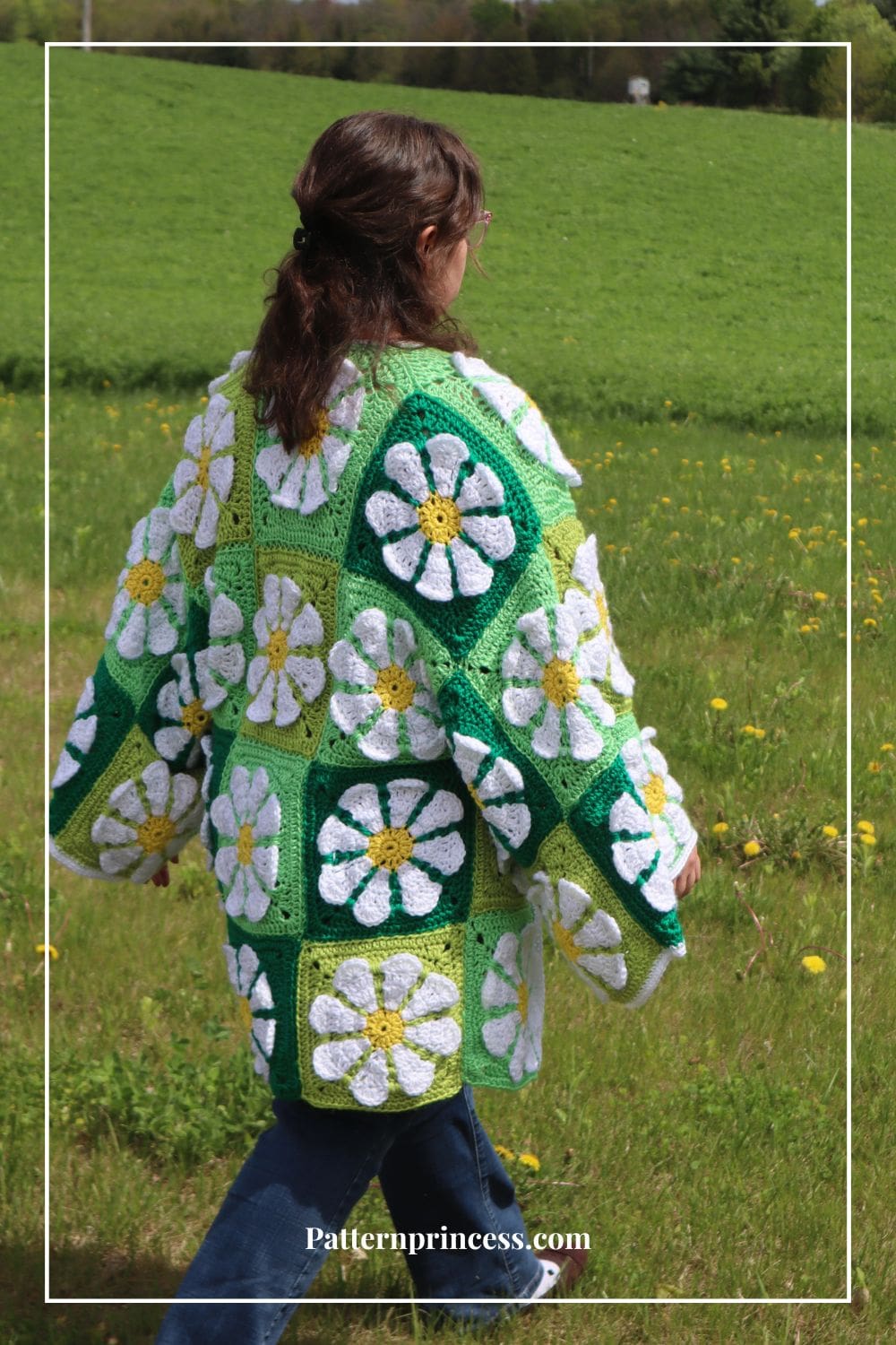 Model Wearing the Daisy Granny Square Cardigan