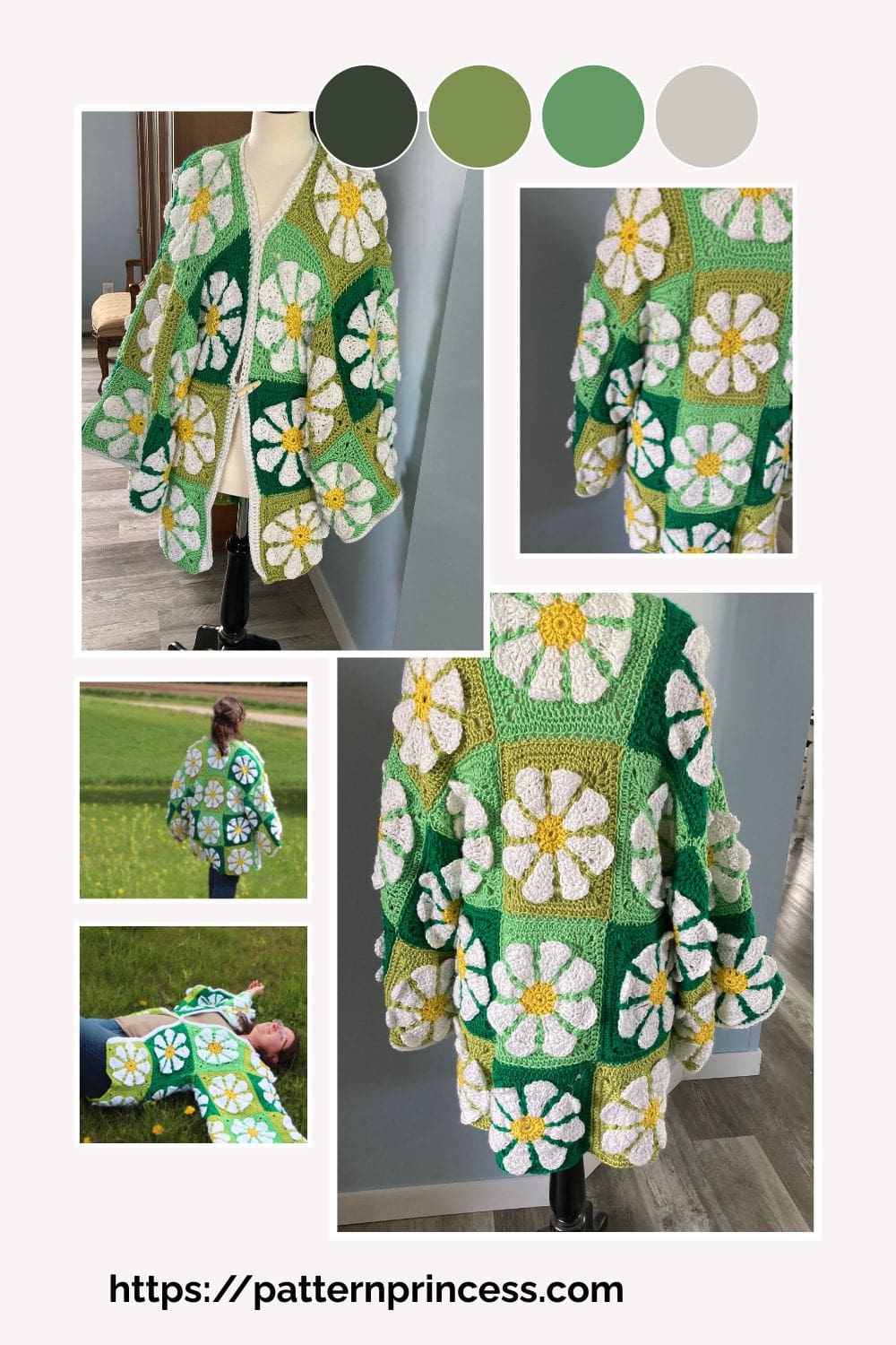 Various Poses of the Retro Daisy Flower Granny Cardigan