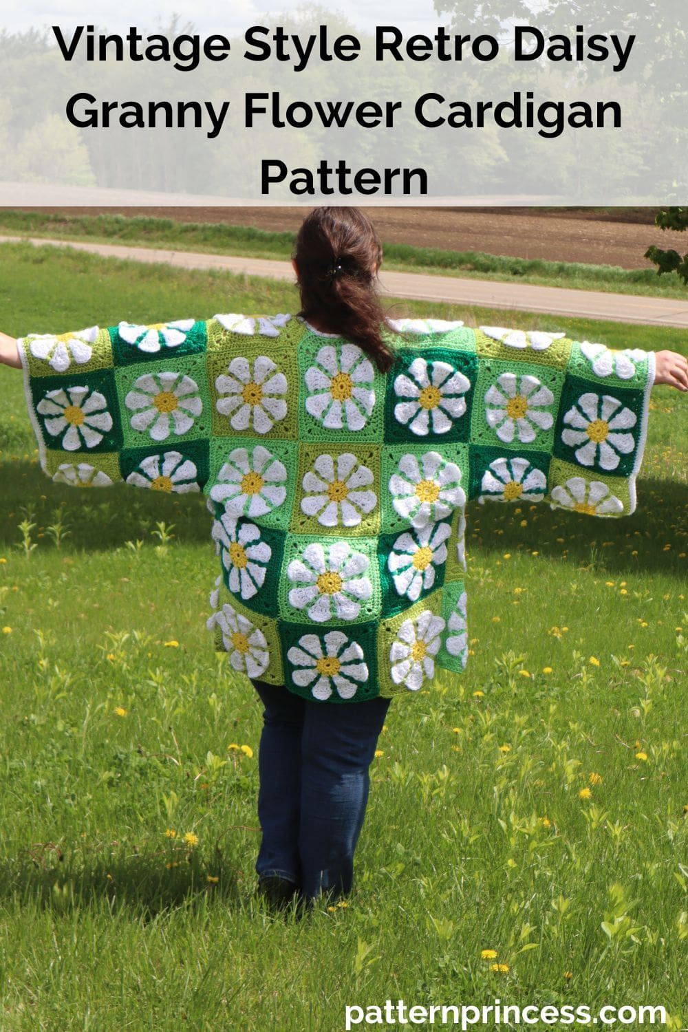 Vintage Style Retro Daisy Granny Flower Cardigan Pattern