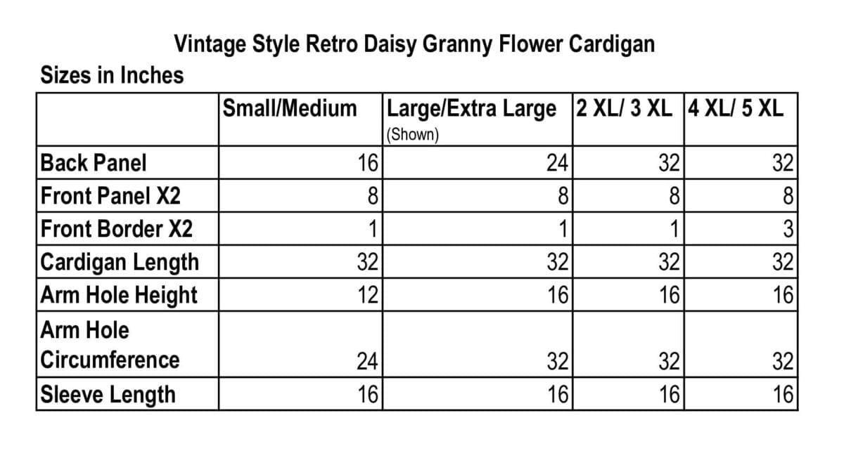 Vintage Style Retro Daisy Granny Flower Cardigan Sizes in Inches