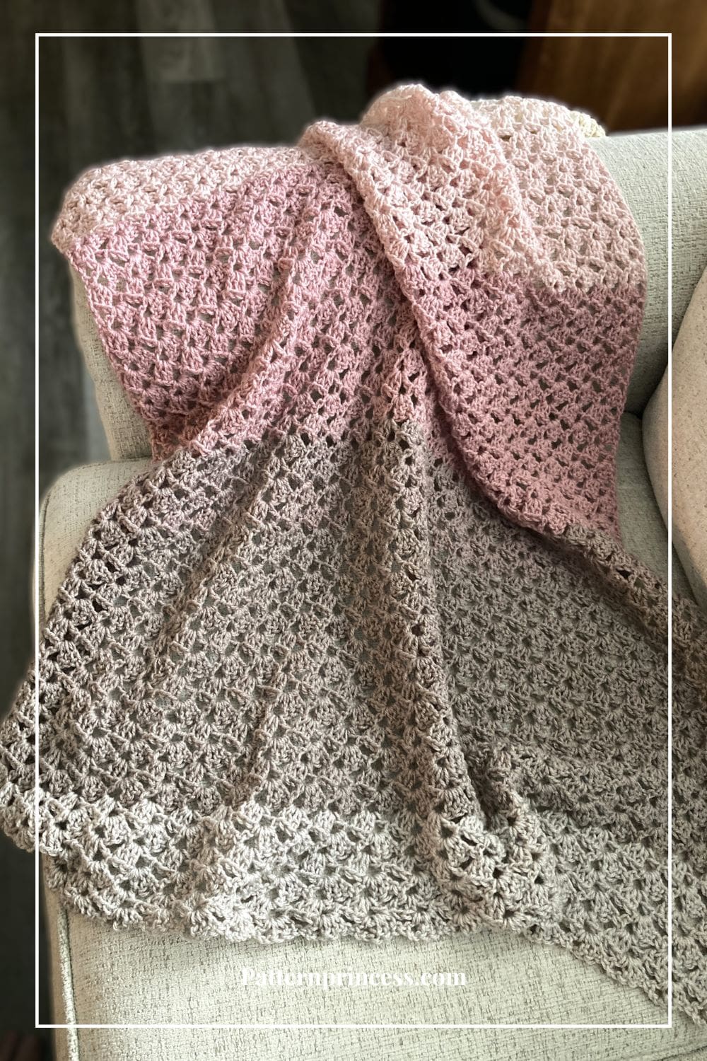 lacy crochet baby blanket using variegated yarn