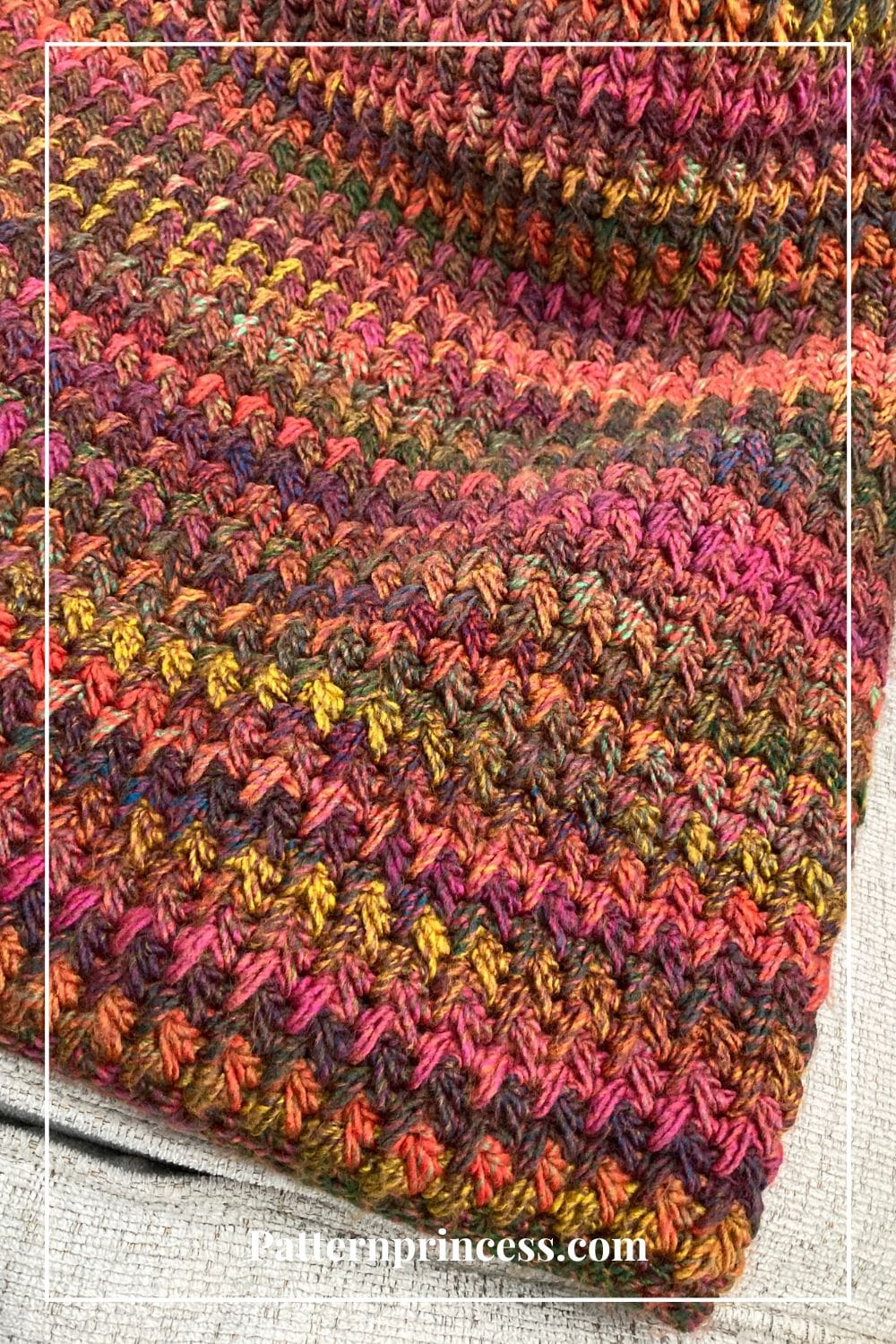 Close up of the Feather Stitch for the Homestead Hearth Blanket