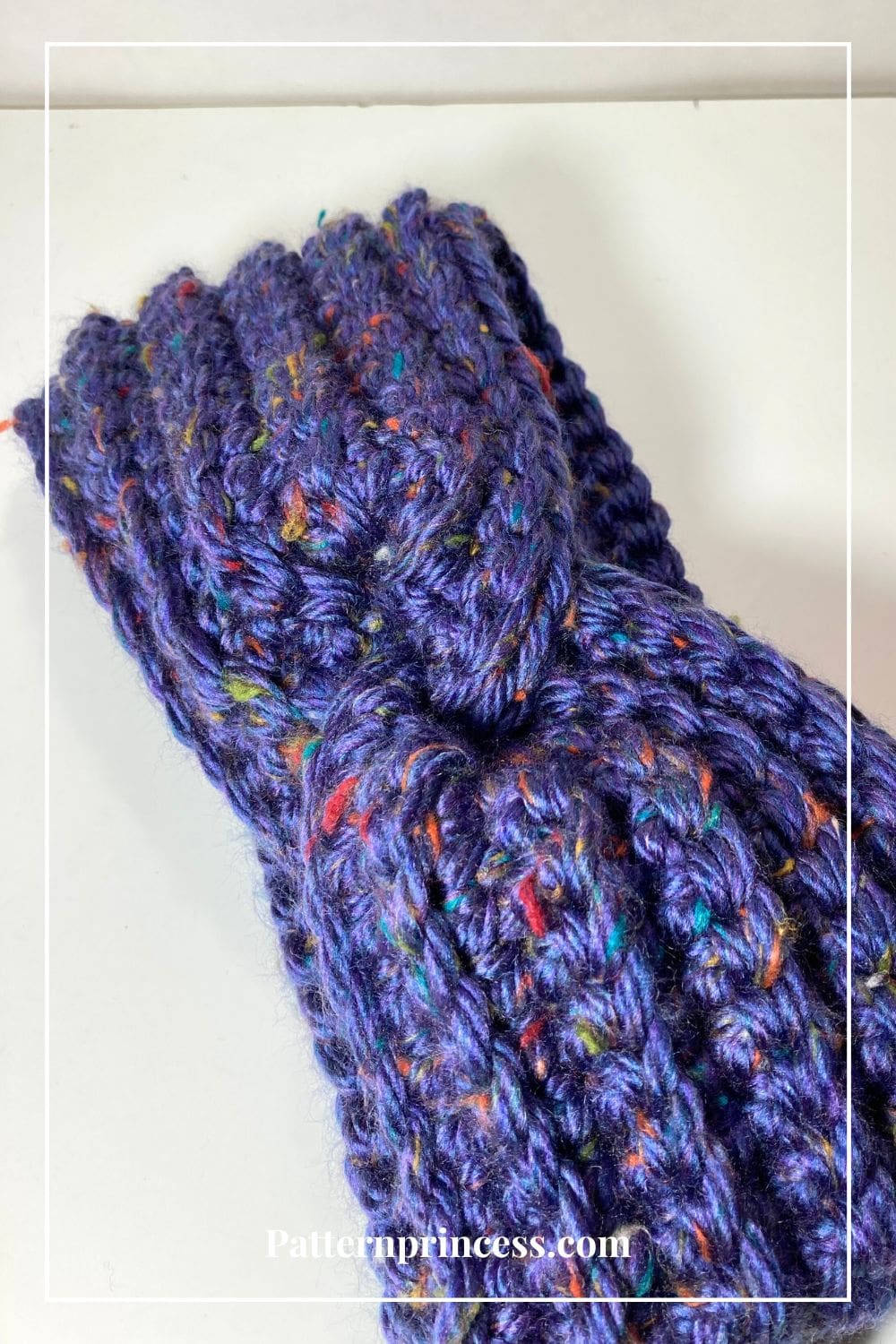 Close up of Blue Tweed Ear Warmer