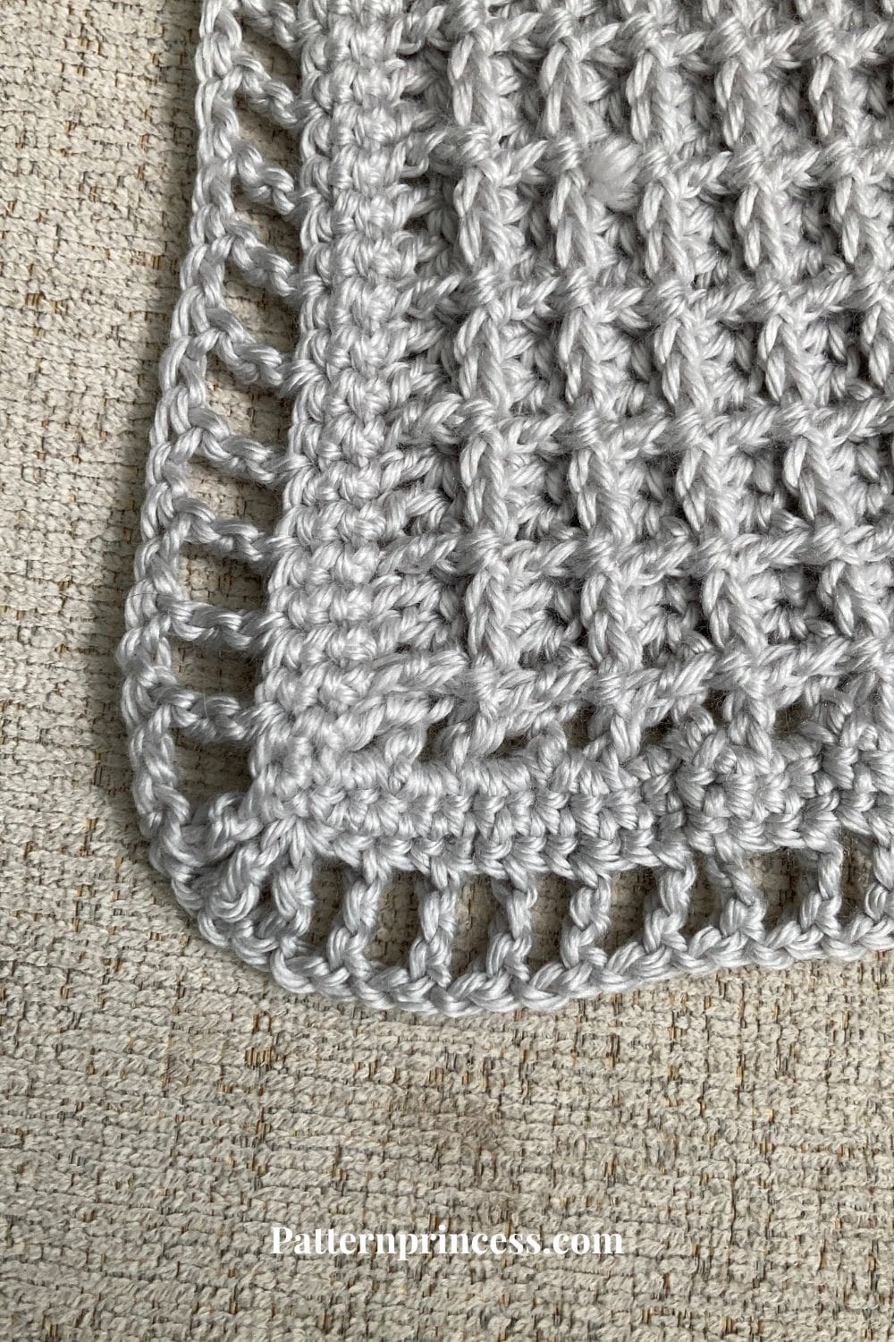 Close up of Crochet Border Stitches on Waffle Stitch Blanket