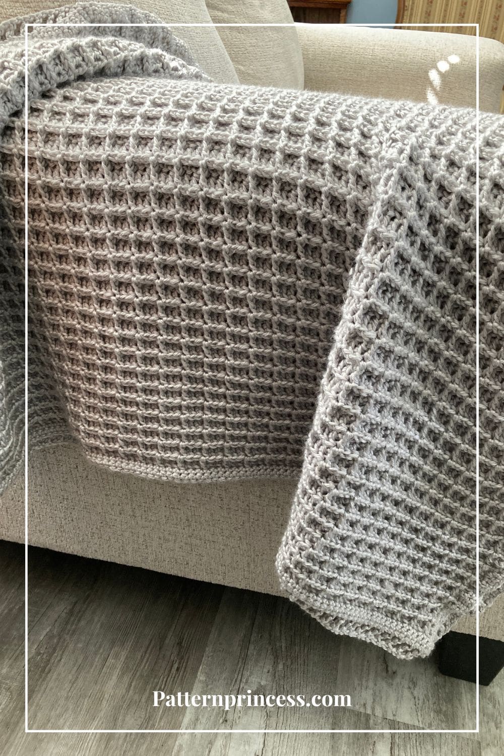 Close up of the Waffle Stitch Pattern on the Blanket