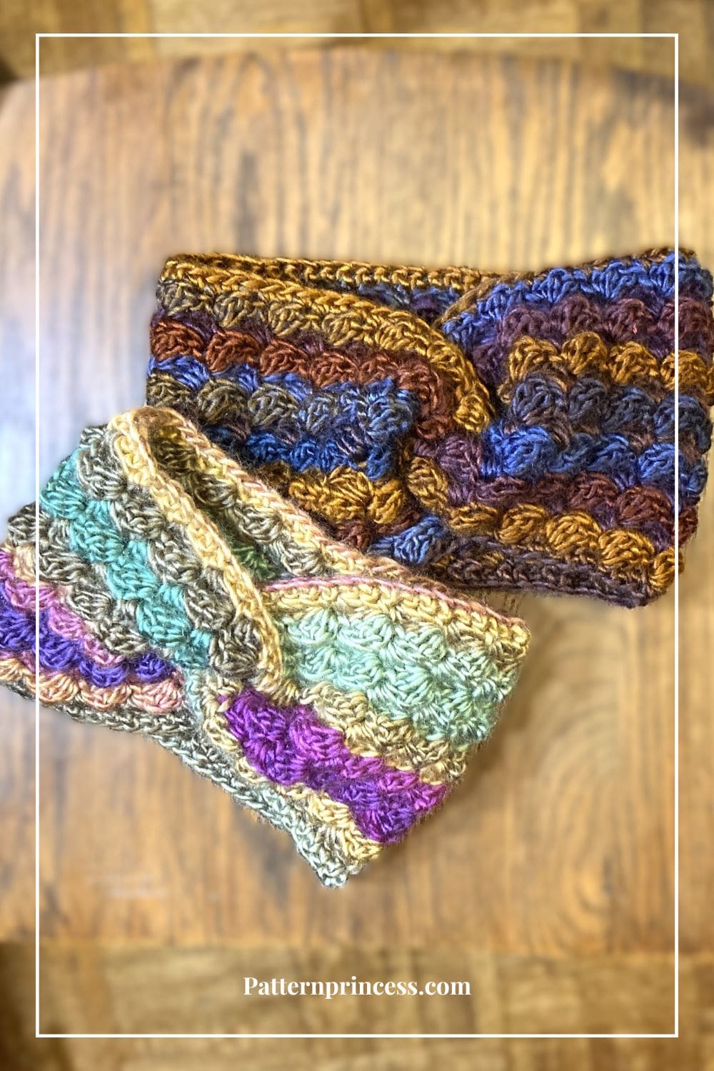Easy Crochet Ear Warmer in variegated yarn colors
