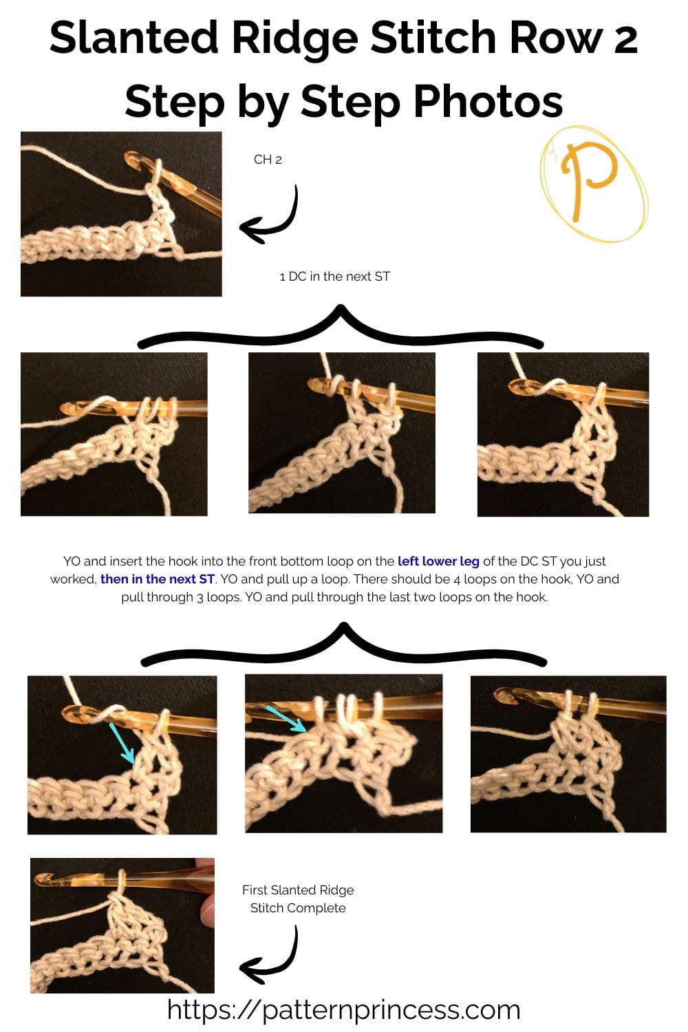 Slanted Ridge Stitch Row 2 Step by Step Photos