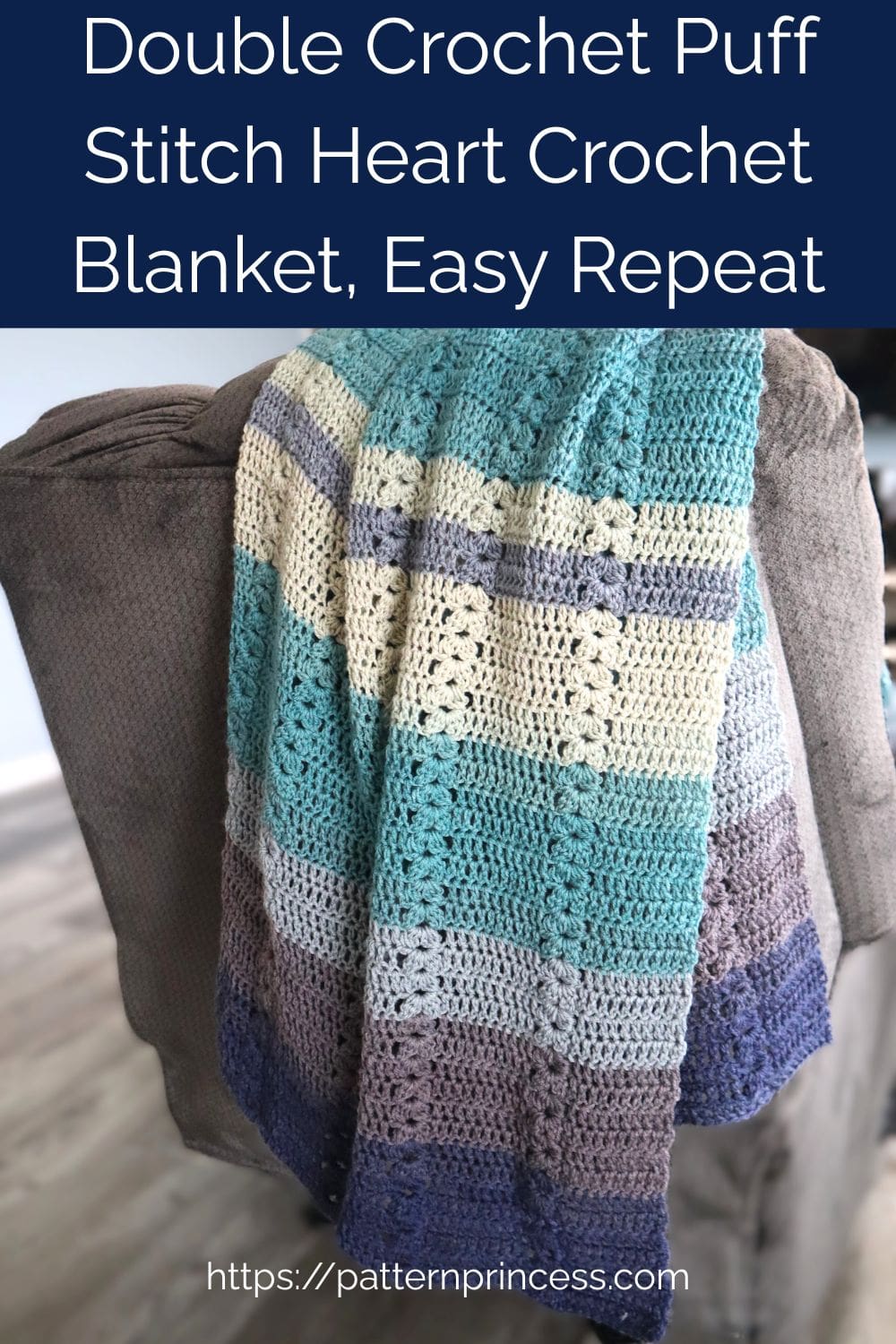 Double Crochet Puff Stitch Heart Crochet Blanket, Easy Repeat