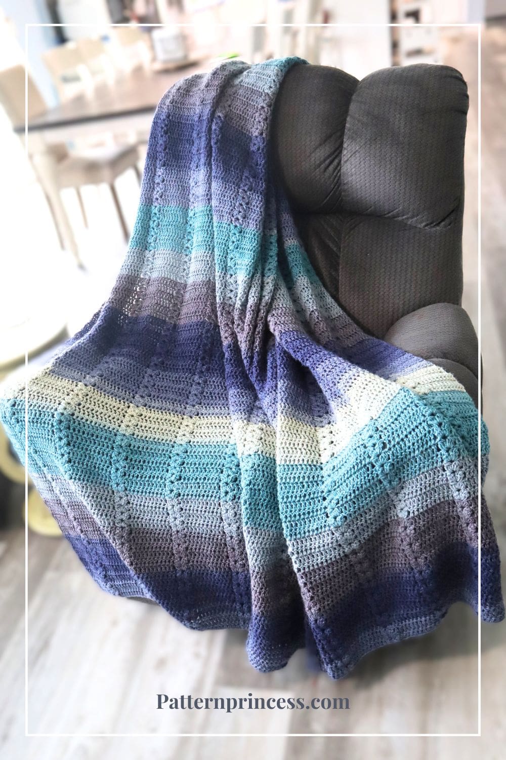 Large Heart Crochet Throw Blanket Draped Over Chair