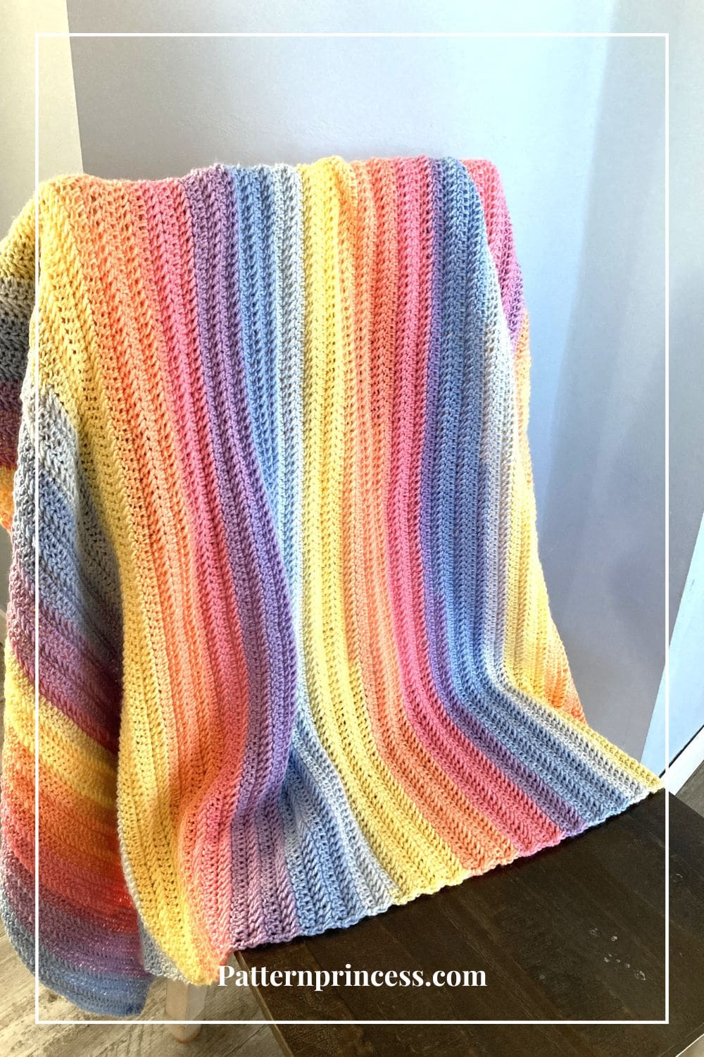 striped baby blanket in pastel free crochet pattern