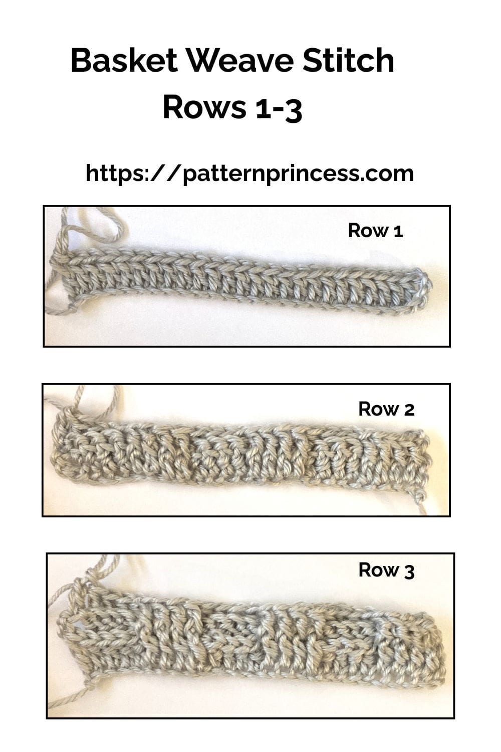 Basket Weave Stitch Rows 1-3