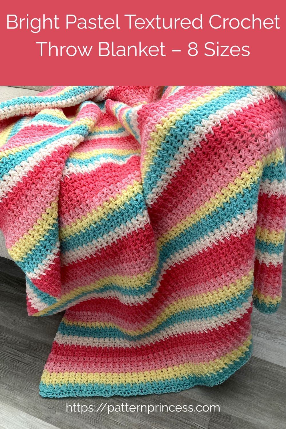 Bright Pastel Textured Crochet Throw Blanket – 8 Sizes