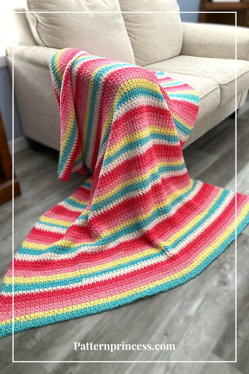 Feather Stitch Throw Draped Over Sofa Pastel