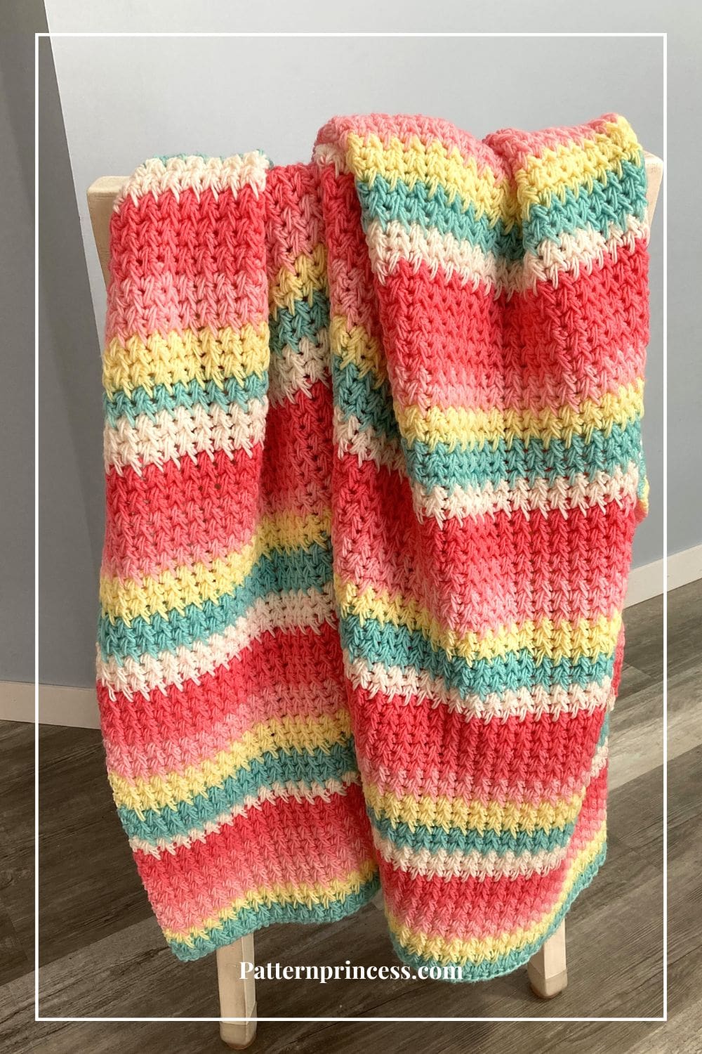 Textured Crochet Throw Blanket in Pastel Yarn