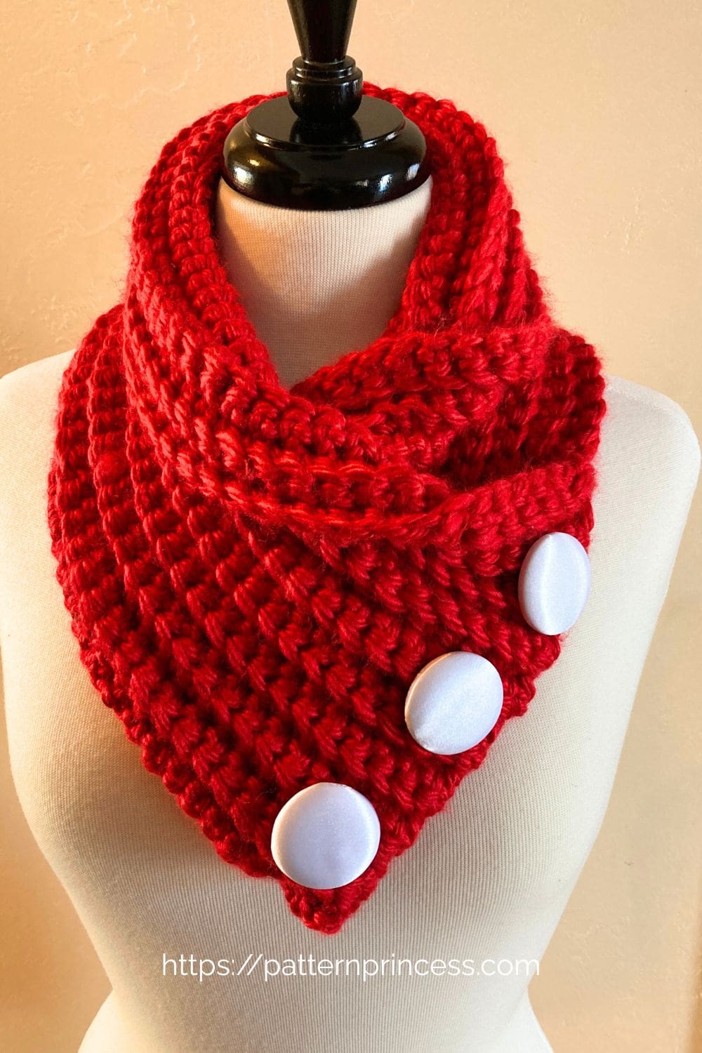 Button Cowl Neck Warmer in Red