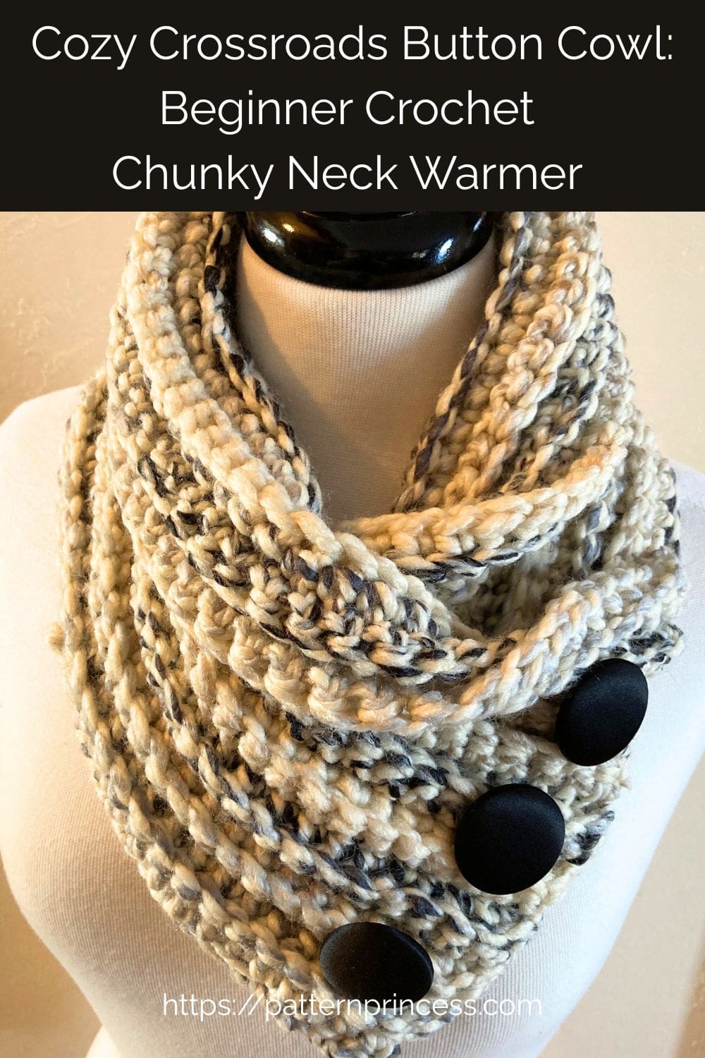 Cozy Crossroads Button Cowl Beginner Crochet Chunky Neck Warmer