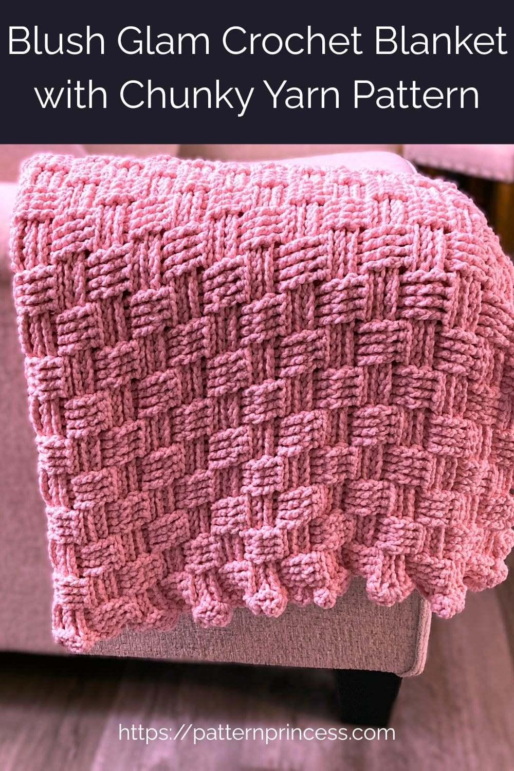 Blush Glam Crochet Blanket with Chunky Yarn Pattern