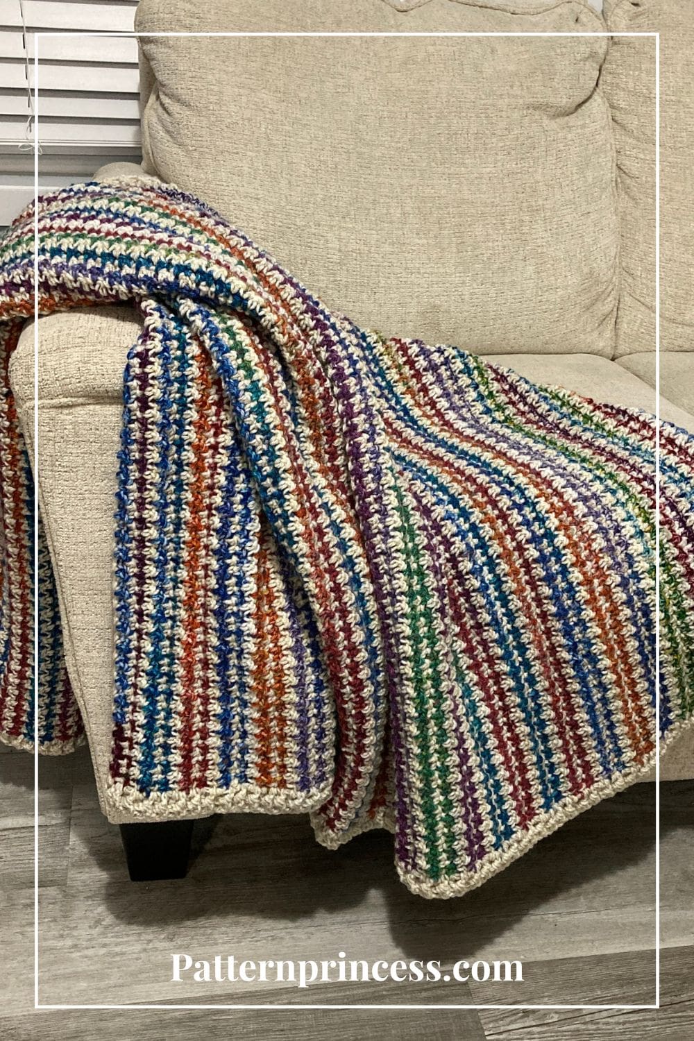 Striped Crochet Blanket Draped on Sofa
