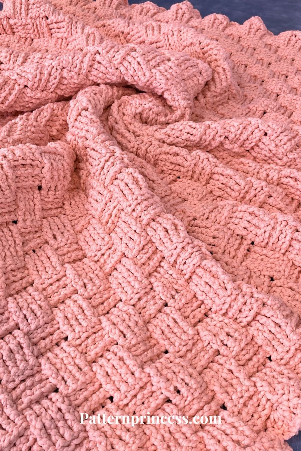 close up of plush throw using basket weave stitch