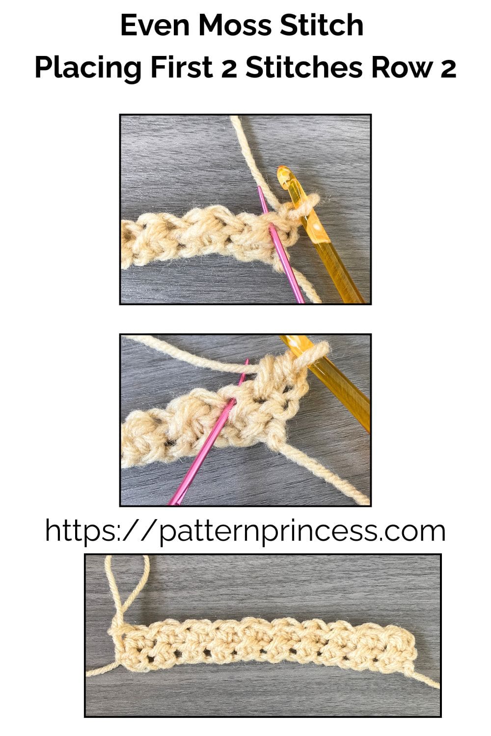 Even Moss Stitch Placing First 2 Stitches Row 2