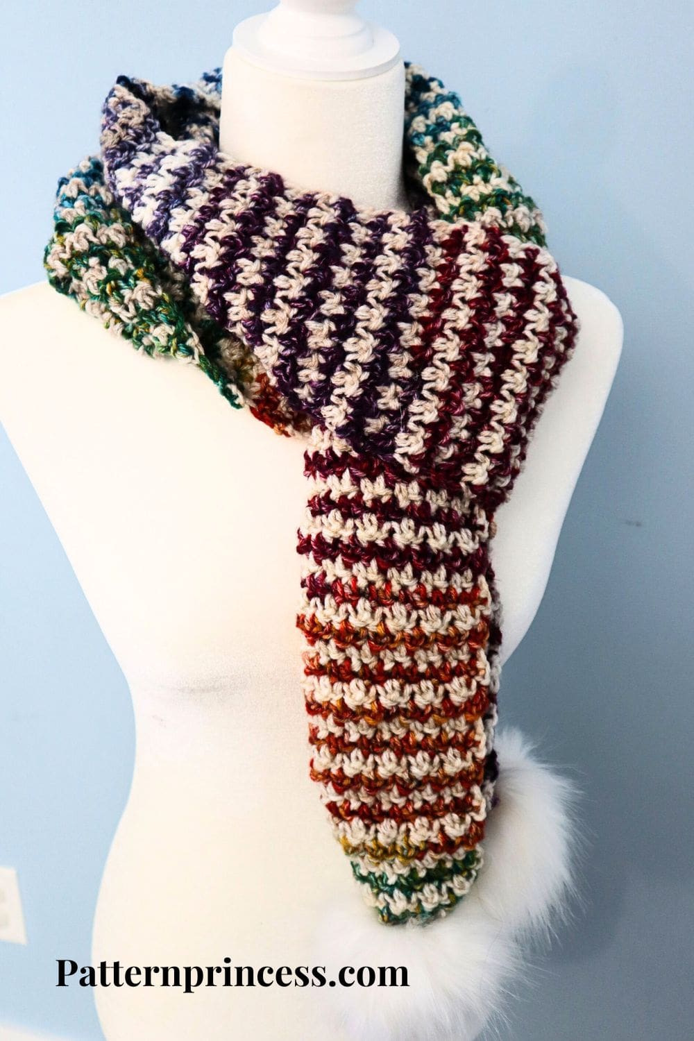 Frost Blossom Scarf with Pom Poms