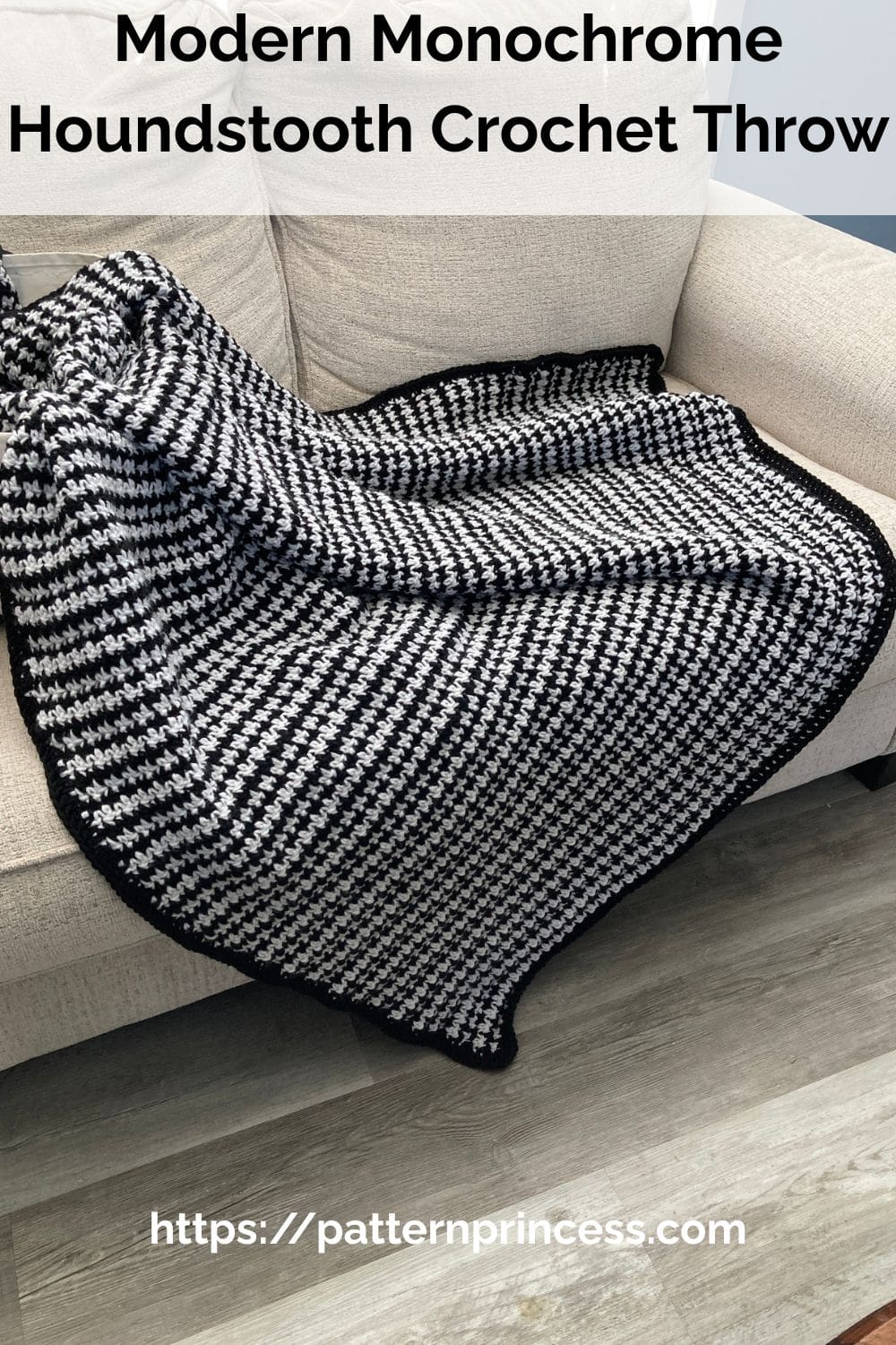 Modern Monochrome Houndstooth Crochet Throw