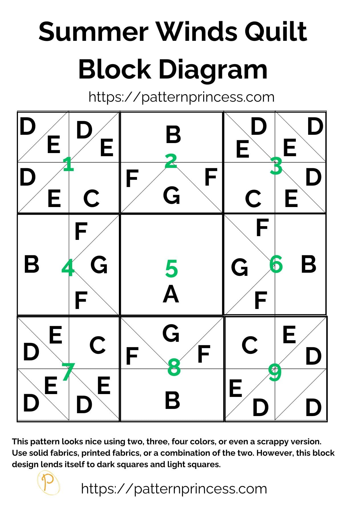 Summer Winds Quilt Block Diagram